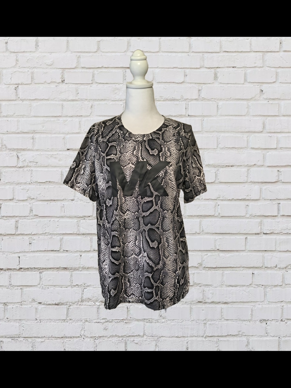 Michael Kors Snake-Print Short Sleeve Tee in Black and Gray